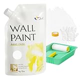 White Paint for Wall 32 Oz Covers 80-86 sq.ft sq.ft Water-Based Ceiling Paint with Roller Kit Perfect for Walls Ceilings More Interior Exterior No Sanding Quick Drying Low Odor White