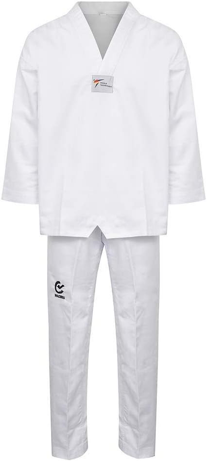 Playwell Wt Approved Student Taekwondo Uniform White V-Neck - White, 130 cm