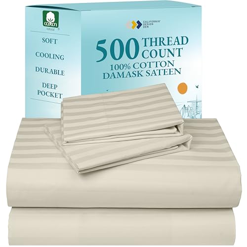 California Design Den 4 Piece King Size Sheet Set - 100% Cotton 500 Thread Count Sateen, Deep Pocket...