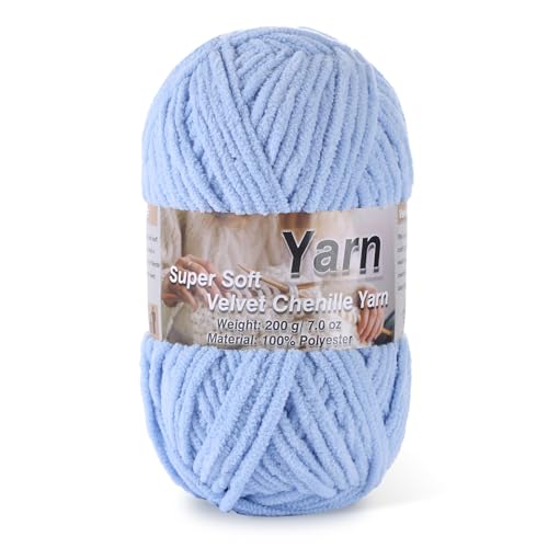 Image of Chunky Chenille Yarn for Baby Blanket Yarn for Crocheting - 7.05oz Super Soft Chenille Plush Yarn - Bulk Thick Yarns Used for Making Scarves, Blankets, Stuffed Animals, DIY Craft (Bule)