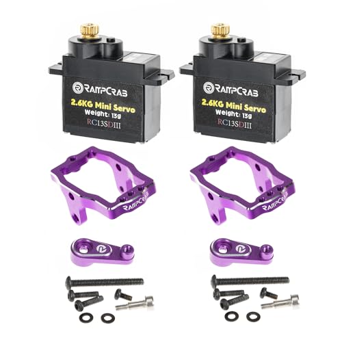 RampCrab RC Steering Servo with Servo Mount and Servo Horn for TRX4M RC Car, 1/18 Upgrades Parts, Suitable for TRX4-M Bronco Defender K10 (Purple Horn), 2Sets