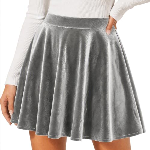 TRIWORKS Rock Silber Damen & Mädchen–Hohe Taille Skater Samt Minirock S