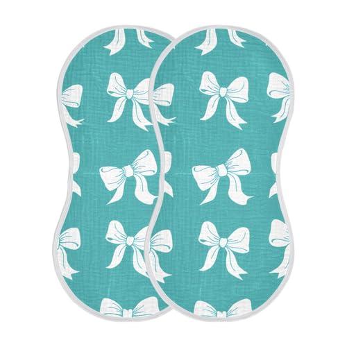 Muslin Burp Cloth for Baby 2PCS Bows Teal Super Absorbent Burping Cloths, Bibs for Newborn Boys Girls