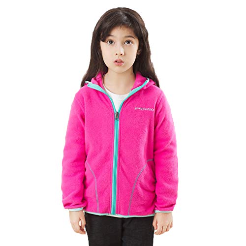 YINGJIELIDE Girl's Fleece Jacket with Hood Kids Full-Zip Coat Soft Warm Outdoor Sweatshirt Deep Rose 7-8 Years