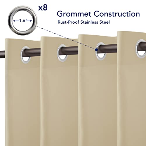 PureFit Outdoor Curtains for Patio Waterproof Weatherproof, UV Resistant Outside Curtains for Gazebo, Front Porch, Pergola, Sun Blocking Privacy Curtain, 52W x 95L inch, Set of 2, Beige