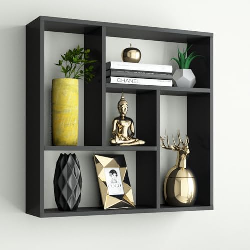 Image of Home Sparkle Decortive Wall Shelf for Home and Office Display Wall Rack with 5 Shelves (Black, Large)