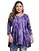 MONNURO Womens Plus Size 3/4 Sleeve V Neck Button Casual Loose Flowy Swing Tunic Tops Basic Tee Shirts for Leggings(Tie Dye Purple,4X)