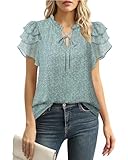 Lotusmile Womens Blouses for Work Professional, Women Work Tops Summer Chiffon Blouses Trendy Petite Blouse Boho Top 2025 Shirts Short Ruffle Sleeve Floral Tops for Women Dressy Casual