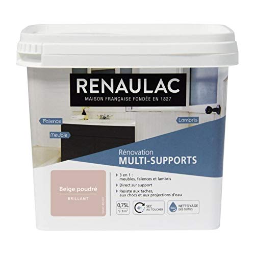 RENAULAC Peinture Rénovation Multisupports 3 en 1 Beige Poudré - Brillant - 0,75L - 9m² / pôt