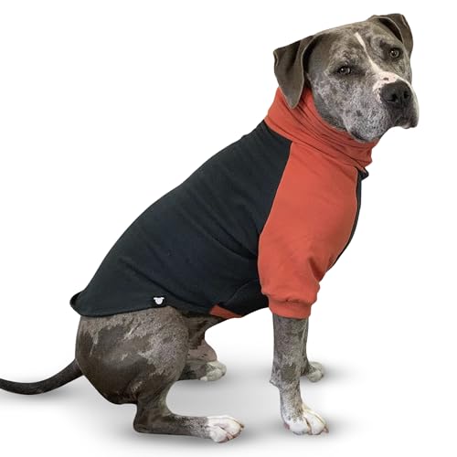 Tooth & Honey Dog Sweater for Large Dogs, Warm Cotton Blend Pullover Dog Clothes for Large Breeds, Soft Dog Sweatshirt Apparel with Turtleneck - Dark Green & Orange