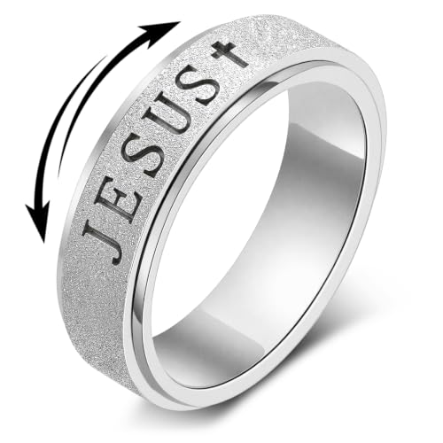 OreilleStar Fidget Spinner Anxiety Ring for Women: Fidget Toys Adults Cute Jesus Thumb Ring Stainless Steel Gold Silver Size 5 6 7 8 9 10 (Silver 7)
