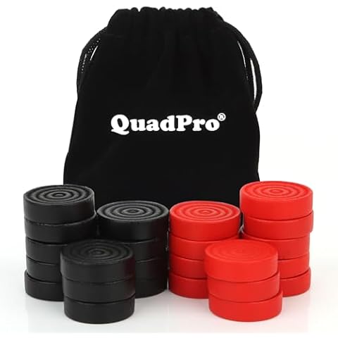 QuadPro Wooden Checkers Pieces Only, 24 Wood Checkers Pieces with Storage Bag, Premium Wood Pieces for Backgammon, Ideal for Replacement or Spare Pieces (1.06”Diameter -Black&Red) Cover