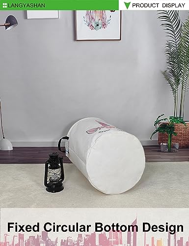 Image of Laundry Basket Canvas Fabric Collapsible Organizer Basket for Storage Bin Toy Bins Gift Baskets Bedroom Clothes Children Nursery Hamper (Round Pink Unicorn)