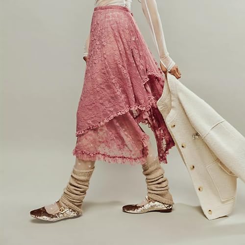 Women's Lace Long Skirt Elastic High Waist Asymmetrical Layered Flowy Maxi Skirt Irregular Hem Beach Boho Skirts3