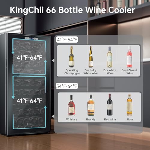 Image of KingChii 66 Bottle Wine Cooler Refrigerator - Dual Zone Wine Fridge with Intelligent Digital Control, Low Noise Operation, Freestanding Wine Refrigerator for Home and Kitchen