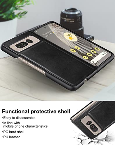 Image of Foluu for Google Pixel Fold Case, Leather Case, PU Leather + Hard PC Shell Ultra Thin Slim Durable Protective Phone Case Cover for Google Pixel Fold 2023 (Black)