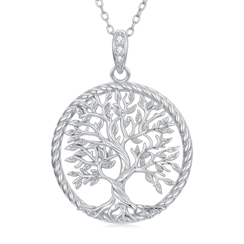 Moissanite Tree of Life Necklace, 925 Sterling Silver Family Tree of Life Pendant Necklaces Jewelry Gift for Women/Mom/Wife/Grandma