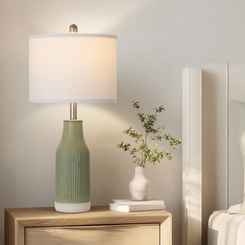 luxeflow 24.5" Ceramic Table Lamps Set of 2 for Bedroom, Sage Green Table Lamps for Living Room End Table, Small Farmhouse Bedside Lamps for Nightstands (2 LED Bulbs Included) - image 4