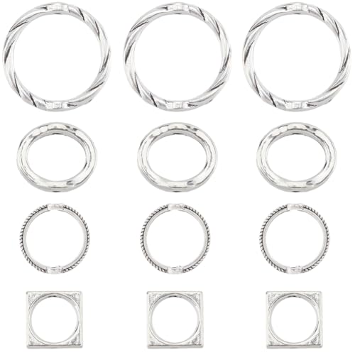 SUNNYCLUE 1 Box 80Pcs 4 Styles Silver Bead Frames Alloy Bead Frame Bulk Metal Antique Hollow Round Ring Square Spacer Charm Beading Frames for Jewellery Making Bracelet Necklace DIY Crafts Supplies