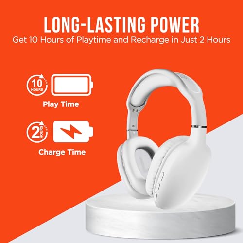 Image of HyperGear Over-Ear Headphones - Wireless Bluetooth Headphones with Noise Isolation, Built-in Mic, Soft Memory Foam Cups for All-Day Comfort, White