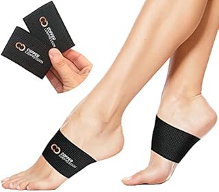 Copper Compression Copper Arch Support - 2 Plantar Fasciitis Braces/Sleeves. Foot Care, Heel Spurs, Feet Pain Relief, Flat & Fallen Arches, High Arch, Flat Feet. (1 Pair Black - One Size Fits All),2 Count (Pack of 1)