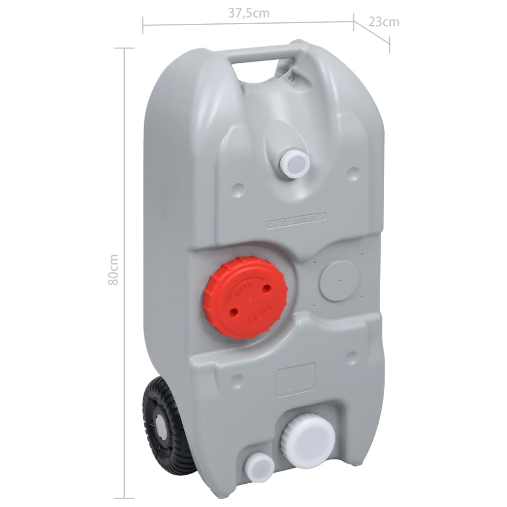 vidaXL Réservoir d'Eau sur Roues pour Camping Stockage d'Eau Toilette Lavabo Evier de Camping-car Caravane Voyage Portable 40 L Gris