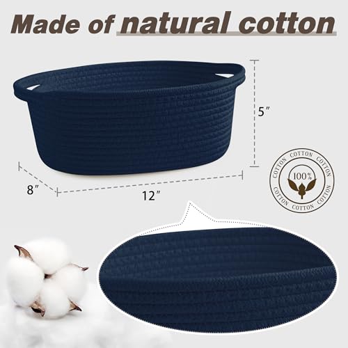 Image of Pro Goleem Small Woven Basket with Gift Bags and Ribbons Durable Baskets for Gifts Empty Small Rope Basket for Storage 12 inchX 8 inch X 5 inch Baby Toy Baskets with Handles, Navy Blue