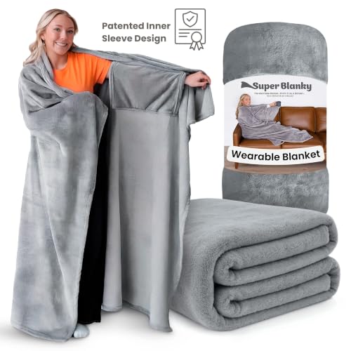 Super Blanky Aspen Gray Wearable Blanket with Pocket Sleeves — view 7