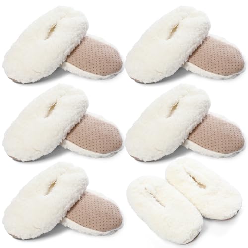 Mepase 6 Pairs Slipper Socks for Women Soft Sole Slipper Socks with Grip Bulk Washable Indoor Shoes for Gift Women Size(White Us 7-8)