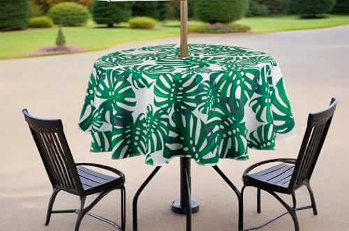 Suq I Ome Patio Outdoor Tablecloth With Umbrella Hole,Garden Tablecloth With Umbrella Hole And Zipper,Table Cloths For Host Backyard Parties, Bbqs,Family Gatherings(Leaf Green,60'' Round With Zipper) - 7