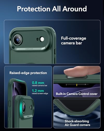 Image of ESR for iPhone Air Case, Camera Control Cover, Compatible with MagSafe, Shockproof Military-Grade Protection, Magnetic Phone Case for iPhone Air, Classic Hybrid Case, Frosted Green