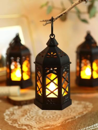 Image of SATYAM KRAFT 6 Pcs Flameless & Smokeless Acrylic Antique LED Hurricane Lantern Lamp Wall Hanging Led Candle Light for Home Decor, Drawing Room, Living Room, Table Decor (12.5 cm)