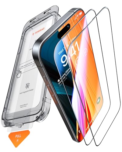 「米軍規格・隅々まで全面保護」TORRAS iPhone 16 Pro 専用 ガラスフィルム 全面保護 指紋防止 強化極細黒縁 9H越え 新型枠付き 貼り付け簡単 さらさら 2枚セット 2024 6.3インチ 干渉しない アイフォン16Pro 用 保護フィルム GlassGo Air