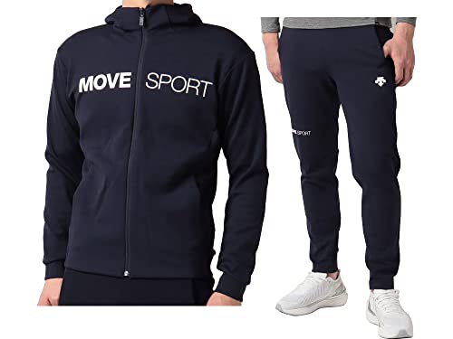 [デサント] Move Sport S.F.TECH フード付き ジャージジャケット・パンツ上下セット DMMTJF11/DMMTJG11 (S, NVxNV ネイビー)