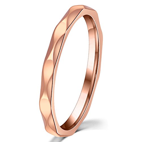 Fashion Month Womens 2mm Wave Prismatic Pattern Rose Gold Ring Engagement Wedding Lady Finger Thin Stainless Steel Band