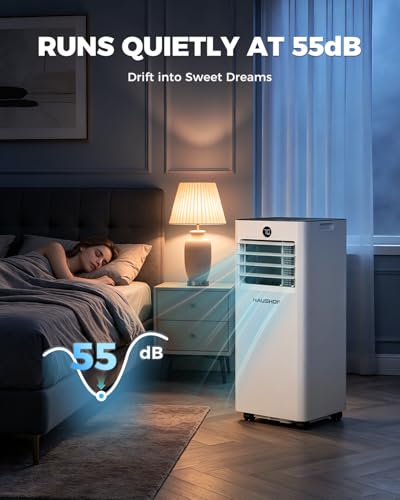 Image of HAUSHOF 10000 BTU Portable Air Conditioner, White | 6000 BTU SACC AC, Fan, Dry & Sleep Mode, For Room up to 450 sq.ft, Remote Control, Window Kit & Exhaust Hose Sleeve Included