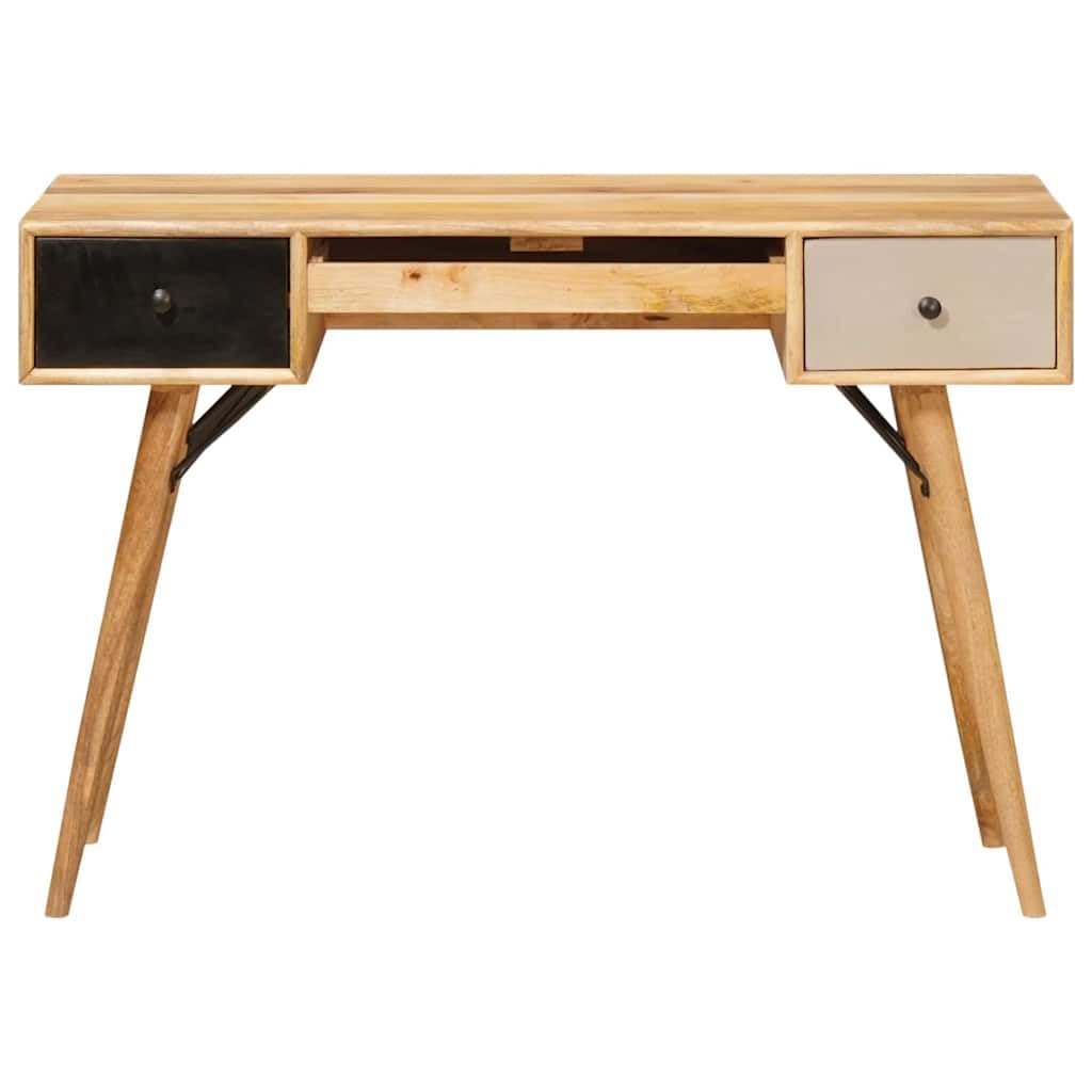 Schreibtisch Braun aus Massivholz Mango 110 x 50 x 76 cm mit 2 Schubladen und Stauraum für Computer, Laptop, Büro, Homeoffice, Lernen und Ordnung