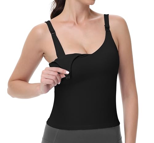 V VOCNI Nursing Tank Tops for Breastfeeding Workout Crop Top Longline Nursing Sport Bra Maternity Bras for Pregnancy