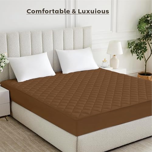 Image of Ayka 100% Waterproof Double Size 72x48 inch Cotton Quilted Mattress Protector Breathable Hypoallergenic Noiseless Ultra Soft Elastic Fitted Bed Protector Mattress /Bed Cover (Brown, Double (72 * 48 inch))