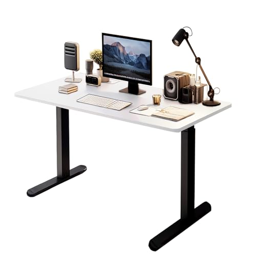 QLLY Schreibtisch manuell höhenverstellbar | ergonomischer Steh-Sitz Arbeitsplatz: stufenlos verstellbar & große 120x60 Arbeitsfläche, Stehtisch für Büro + Homeoffice (Weiß, 120cm)