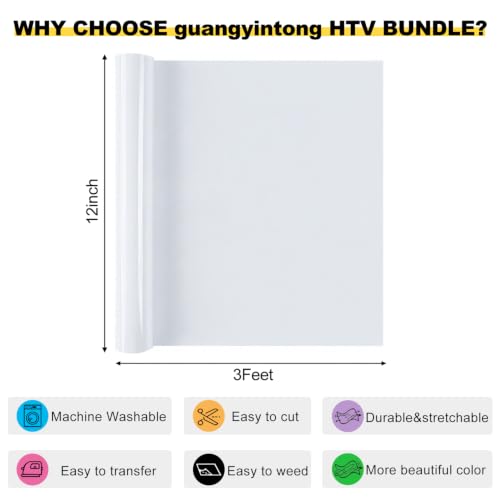 Image of guangyintong Heat Transfer Vinyl 15 Rolls 12 inch x 3ft Iron on Vinyl