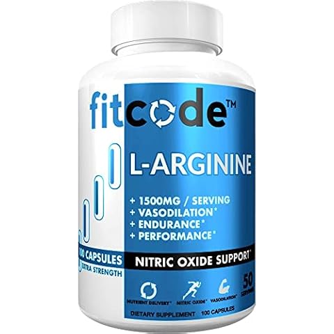 fitcode Pure Extra Strength L-Arginine HCl 1500mg, Nitric Oxide Supplement for Vascularity, Pumps, Endurance, Performance, Muscle Growth, Energy, Powerful N.O. Muscle Pump Capsules (50 Servings) Cover