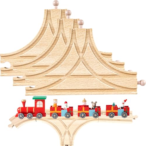 Kugliwa 4 Pack Wooden Train Track Train Wood Track Accessories Multi Way Switch Expansion for Most Major Toy Trains Railway Table Activities Games