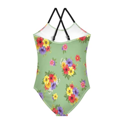 Toddler Girl Swimsuit, Summer Beach Apparel 3-10 Y, Bouquets Wildflowers Red2