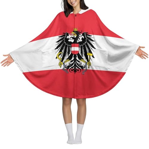 KAOEOSI Austrian Coat of Arms Eagle Flag Adult Hooded Blanket with Double Pockets Flannel Wearable Blanket Sweater Bedding