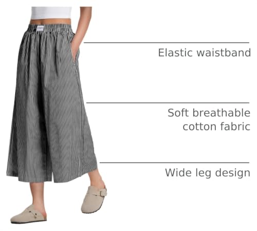 Image of LOMON Womens Wide Leg Capri Pants Gingham Plaid Culottes Summer Elastic Waist Palazzo Trousers Bottoms with Pockets