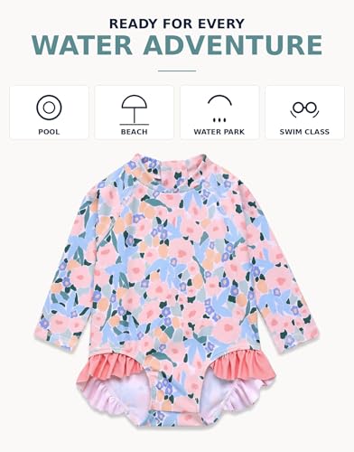 Image of VAENAIT BABY Girls One-Piece Swimsuit, UPF 50+ Long Sleeve Rash Guard, Ruffle Swimwear Infant & Toddler for 0-2 Years