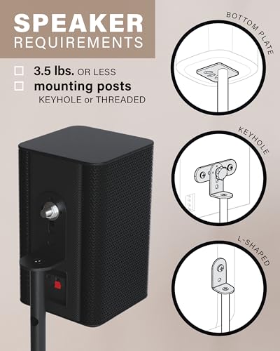Image of SANUS Speaker Stands Pair for Satellite & Bookshelf Speakers up to 3.5lbs - 10 inch Height Adjustment - Includes L-Shaped Bracket & Keyhole Adapter for Compatibility - Easy DIY Assembly