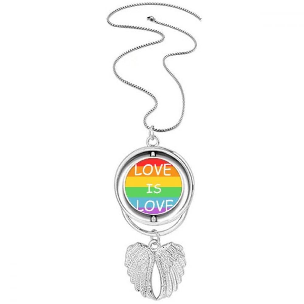 Collier transgenre LGBT pendentif arc-en-ciel ailes d'ange rotatif - 4