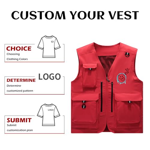 Custom Men's Fishing Vest Casual Travel Outdoor Work Photo Vest Jacket with Multi Pockets Add Your Logo Text2
